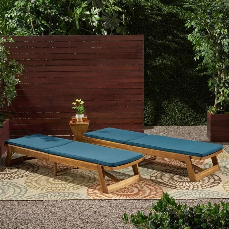 Teak and Blue Acacia Wood Chaise Lounge Set of 2 R607320