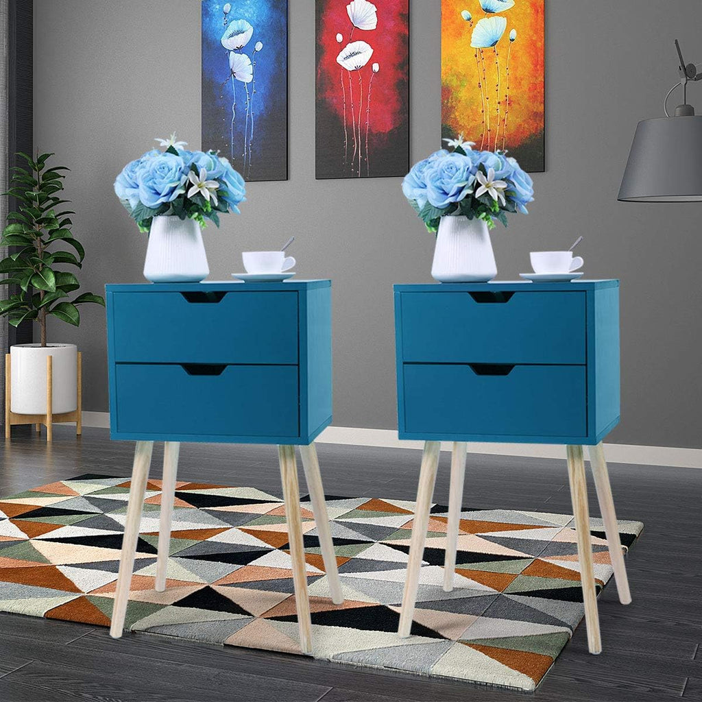 Set of 2 White & Walnut 2 Drawer Wood Nightstand K594