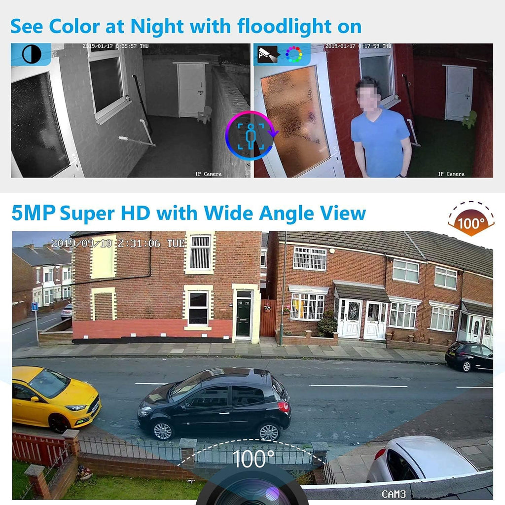 5MP PoE Security Camera System, 4pcs Wired Outdoor PoE IP Cameras, 8CH NVR with 2TB Hard Drive, Color Night Vision K523826