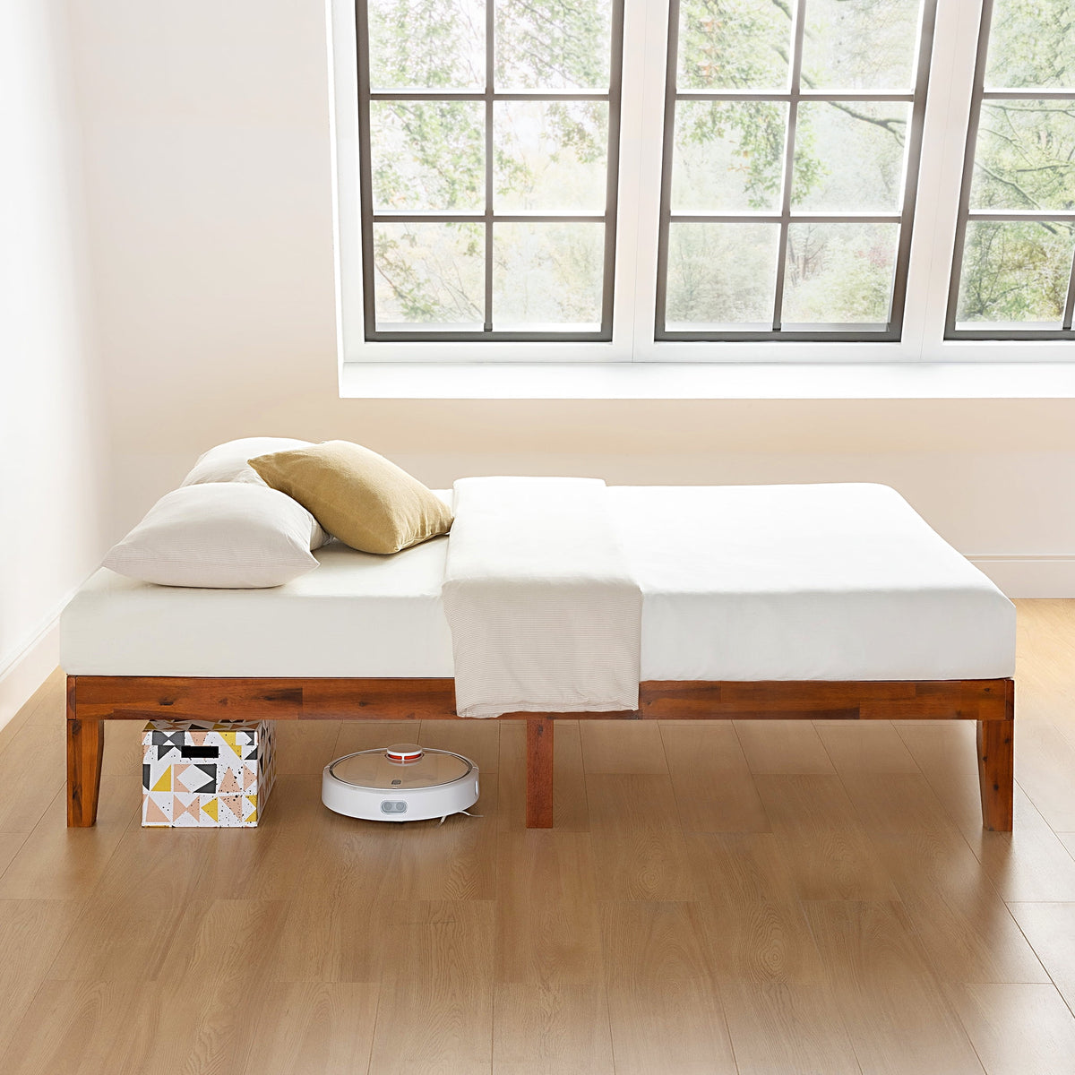 12" Solid Wood Platform Bed with Wooden Slats, Queen, Cherry J15827