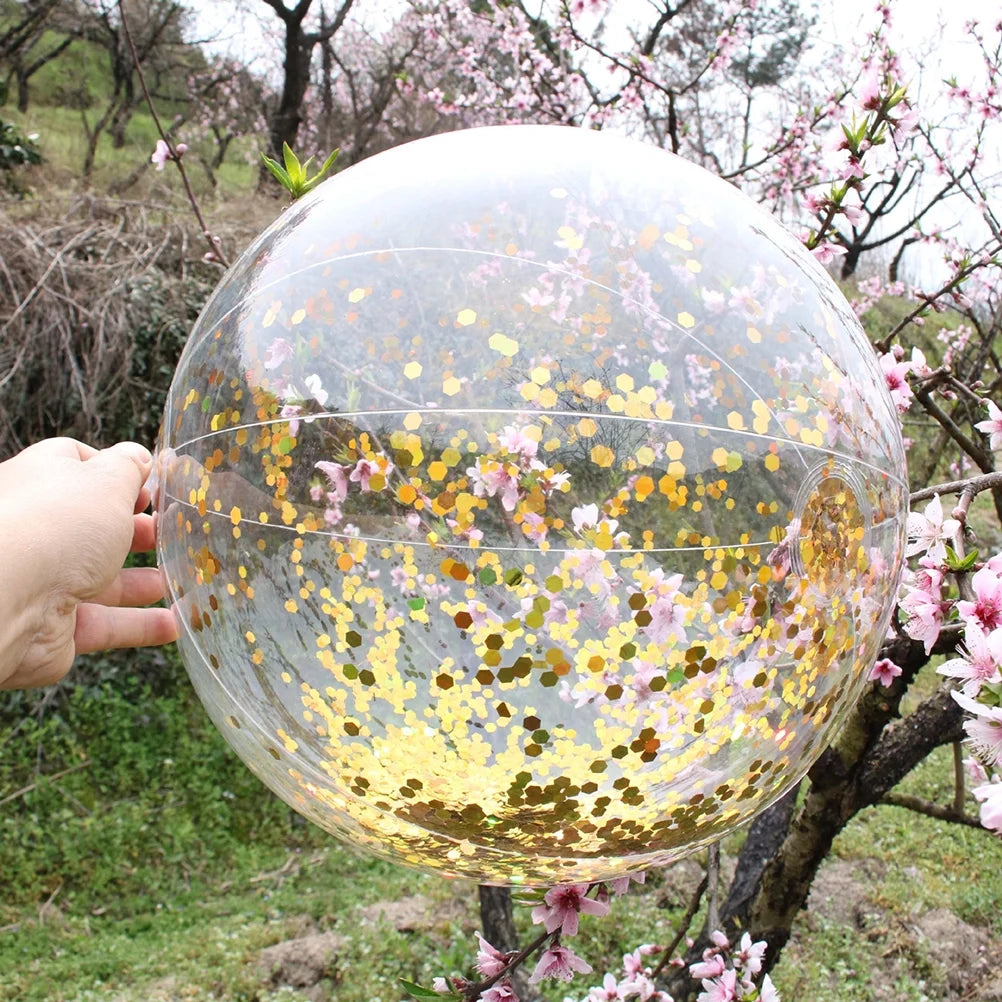 2pcs Glitter Sequin Beach Balls Round Transparent PVC Inflatable Ball Toys with Pumps I154766