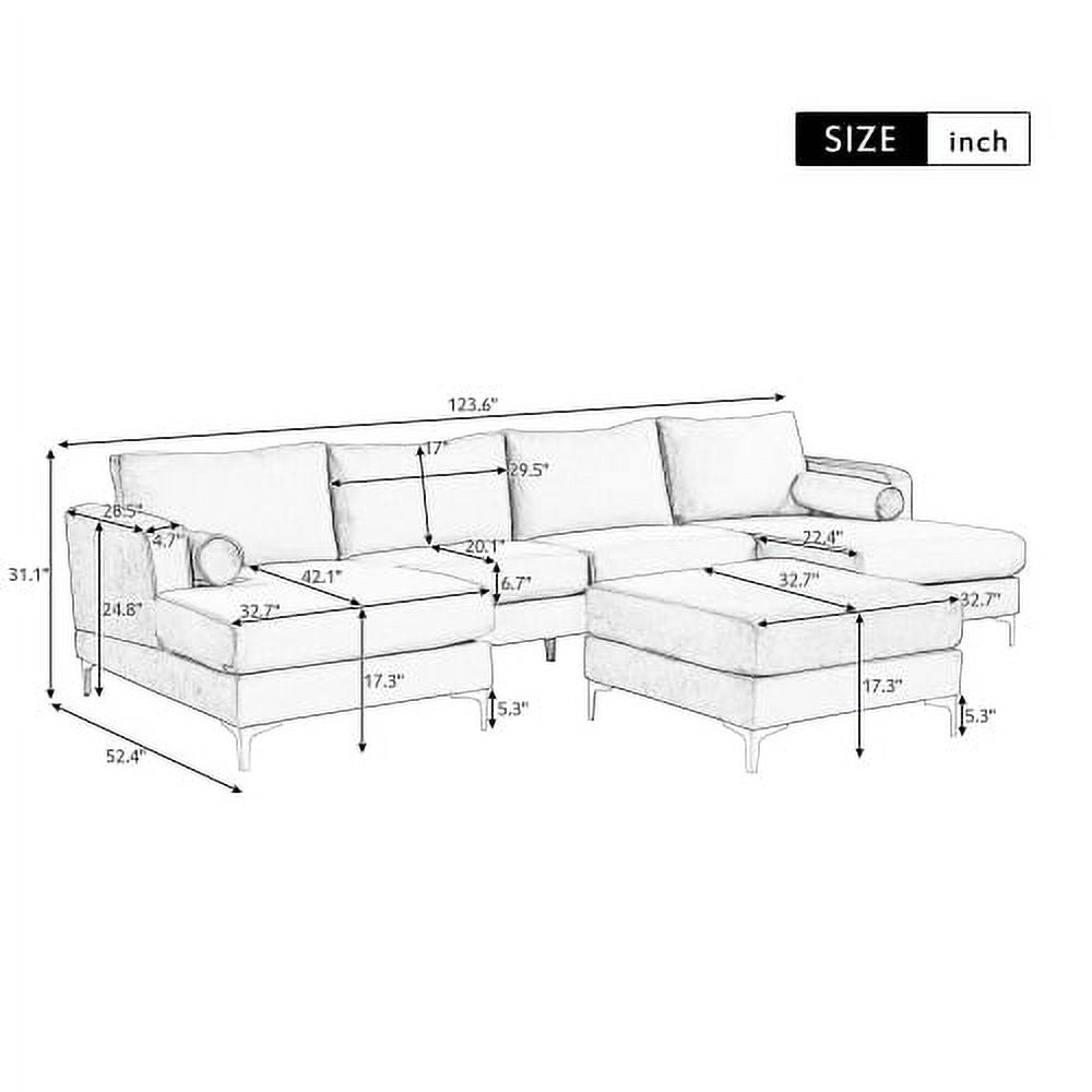 Black Velvet U-Shape Sectional Sofa with Ottoman D255