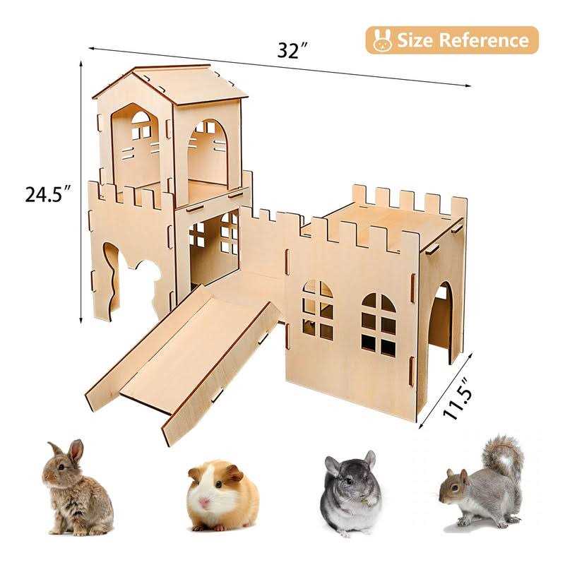 Extra Large Wooden Rabbit Castle Hideaway Tunnel and Bed F15056