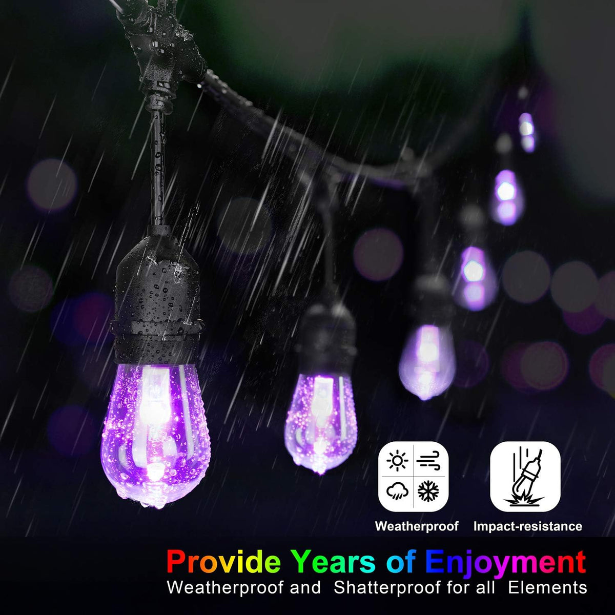 48FT RGB Cafe String Lights with 18 Shatterproof Edison Bulbs K834321