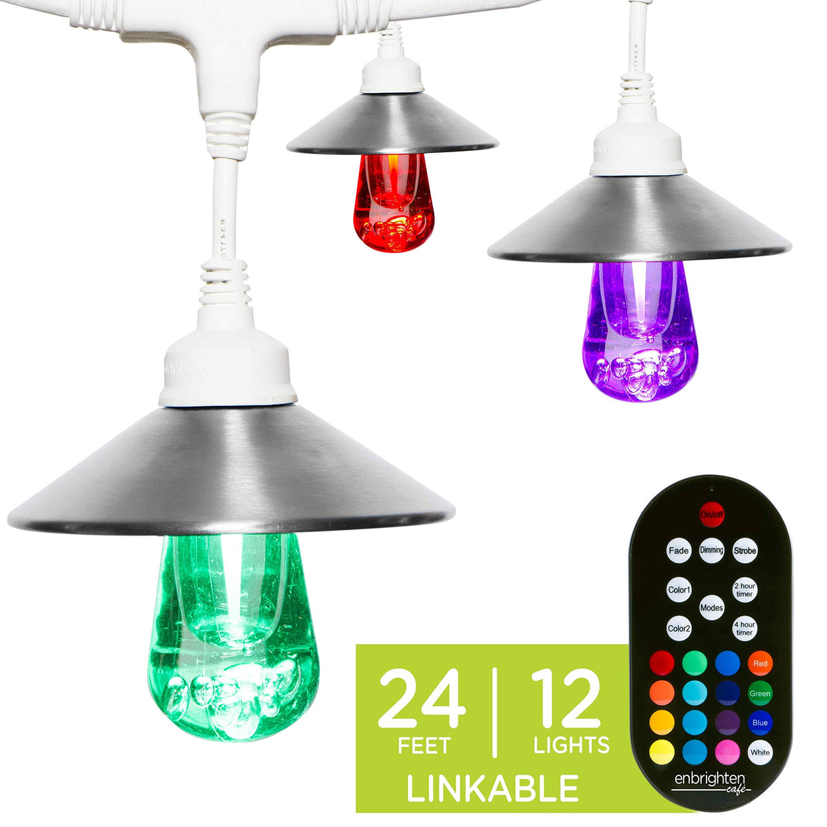12 Bulbs 24 ft White Cord LED Cafe Lights D882