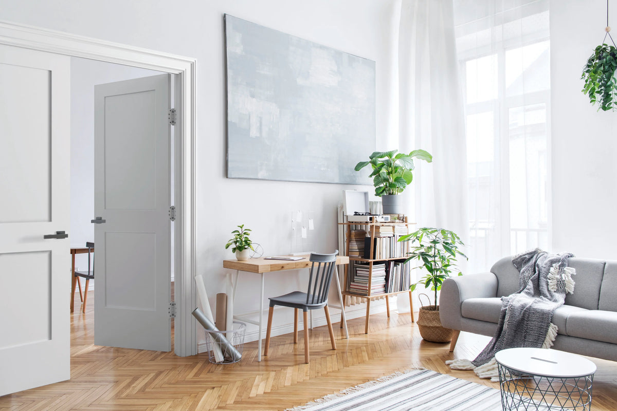 White Primed Double Prehung French Door with Black Hinges F7577