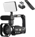 4K 48MP 3.0 Inch IPS Touch Screen Camcorder with Microphone and 2 Batteries (Black) J774