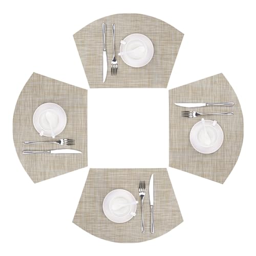 Round Table Placemats Set of 4 Non Slip Heat Resistant Woven Vinyl Metallic Golden Table Mats N58795