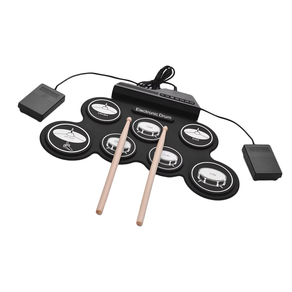 Compact USB Silicon Drum Set with 7 Drum Pads Drumsticks Foot Pedals X5259