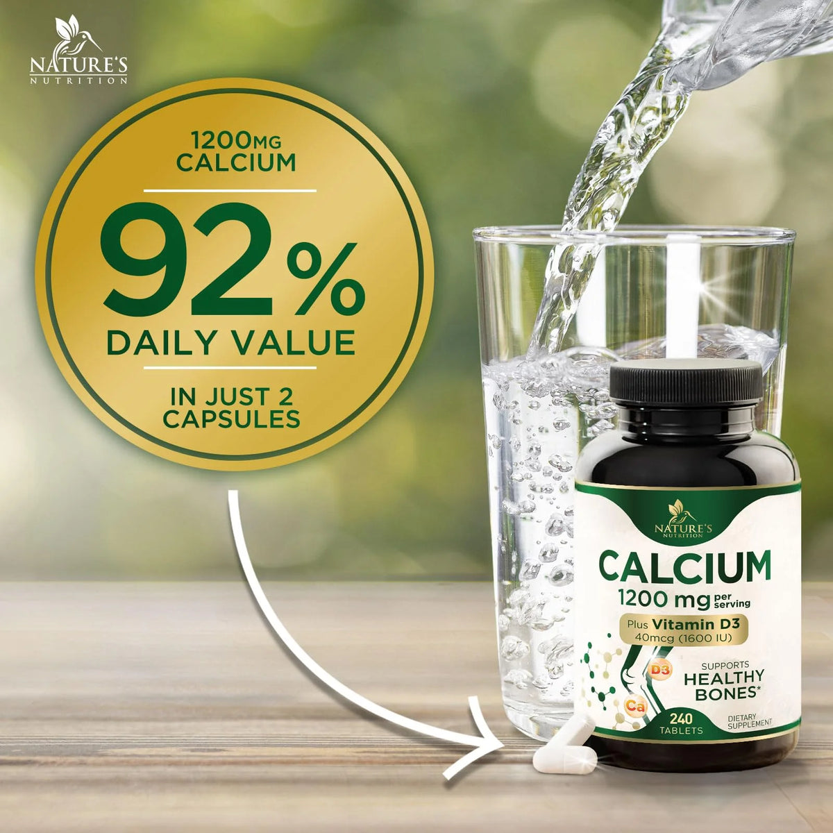 240 Tablets Calcium 1200 mg with Vitamin D3 Dietary Supplement N7780