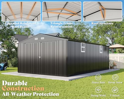 13.2x21x8 FT Outdoor Metal Garage Shed with Double Hinged Doors and 4 Windows Z62079