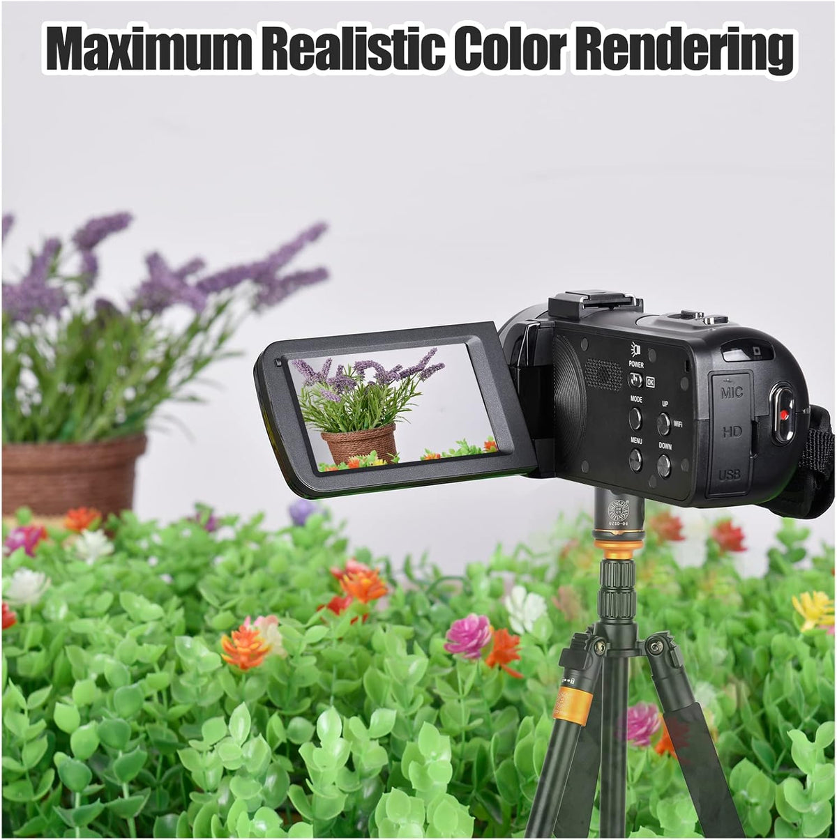 4K 48MP 3.0 Inch IPS Touch Screen Camcorder with Microphone and 2 Batteries (Black) J774