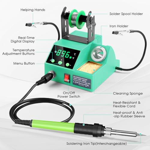 100W Digital Display Soldering Iron Station Kit with 2 Helping Hands W18294