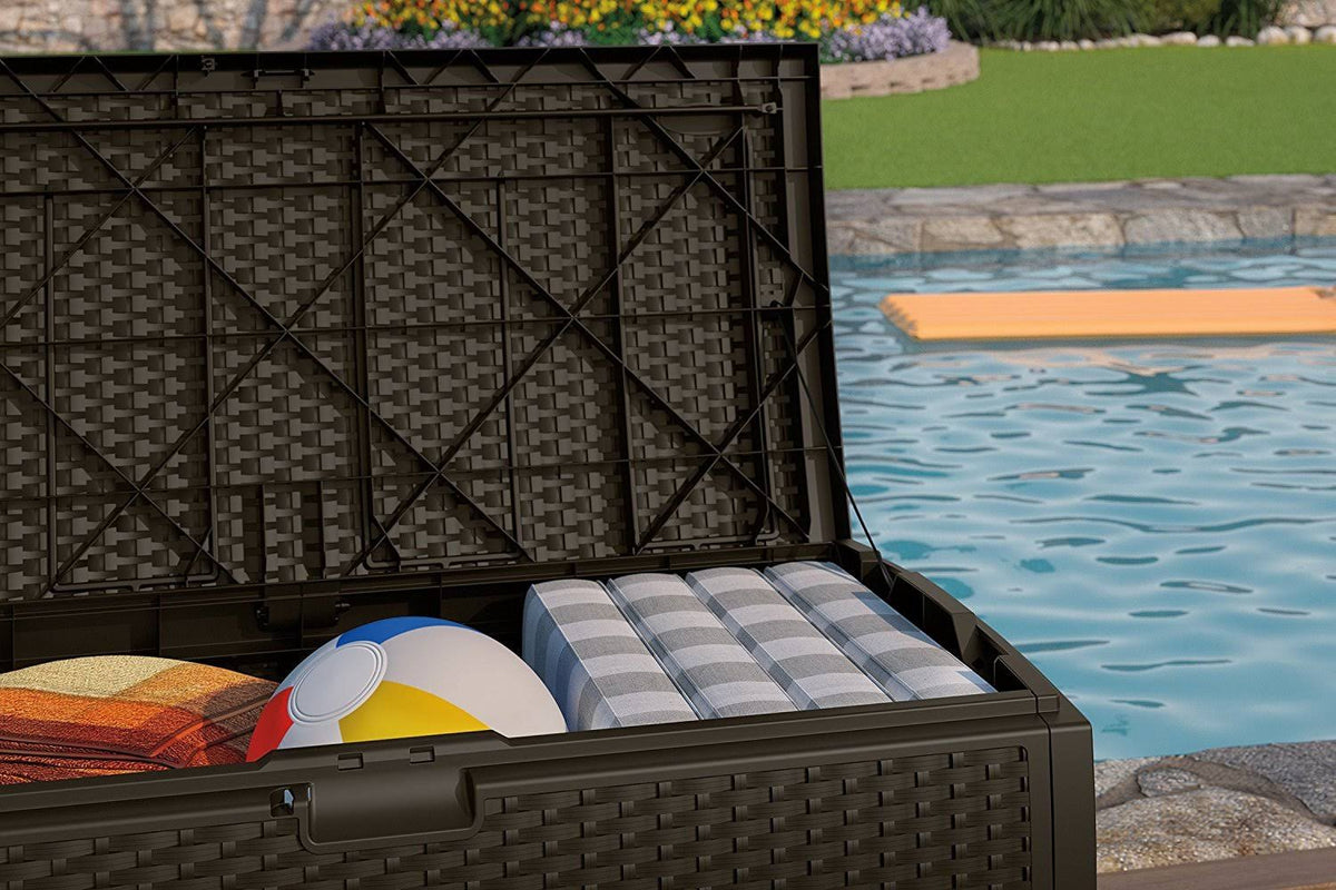 Mocha Wicker Resin Deck Box 73-Gallon V77585