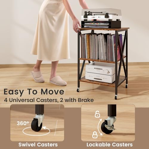 Rustic Brown Record Player Stand with Record Storage F921