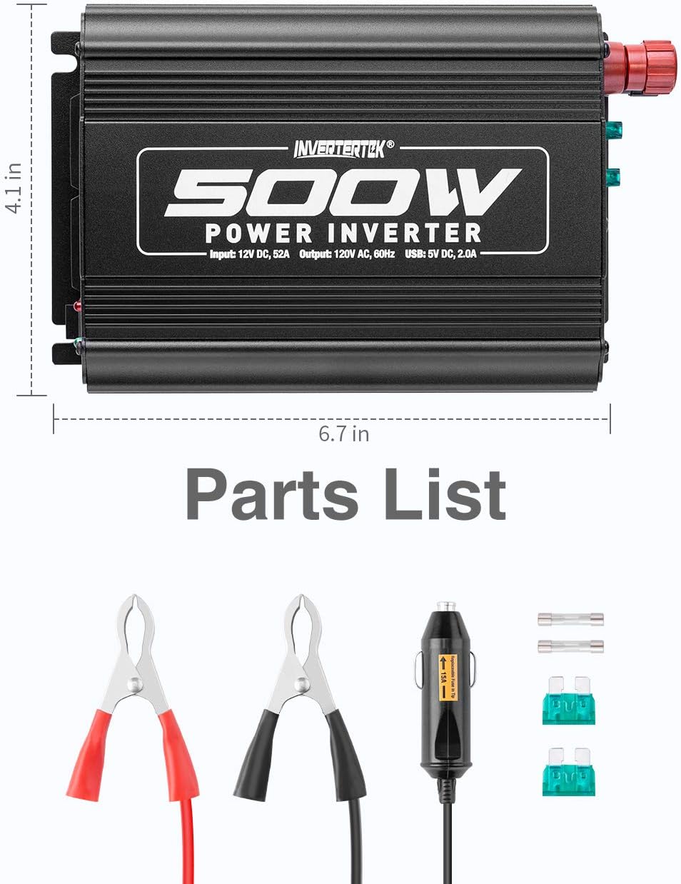 500W Car Power Inverter DC 12V to AC 110V with USB Ports Y33830