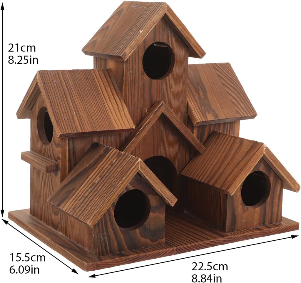 6 Hole Handmade Natural Wooden Bird House G19337