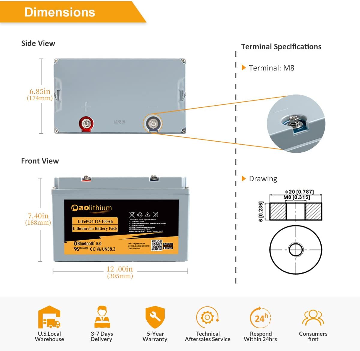 100ah 12V LiFePO4 Battery with Bluetooth A117