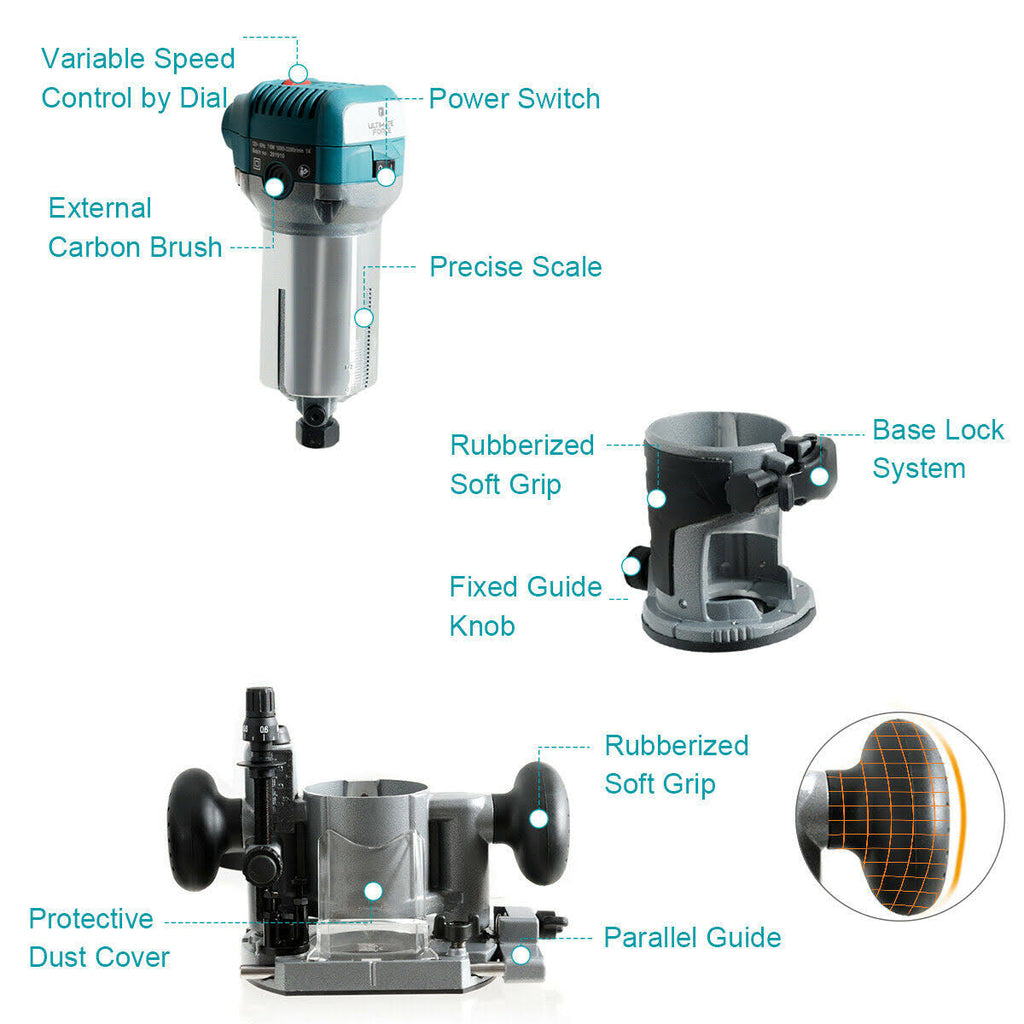 1.25HP Variable Speed Palm Router with Plunge Base V488487