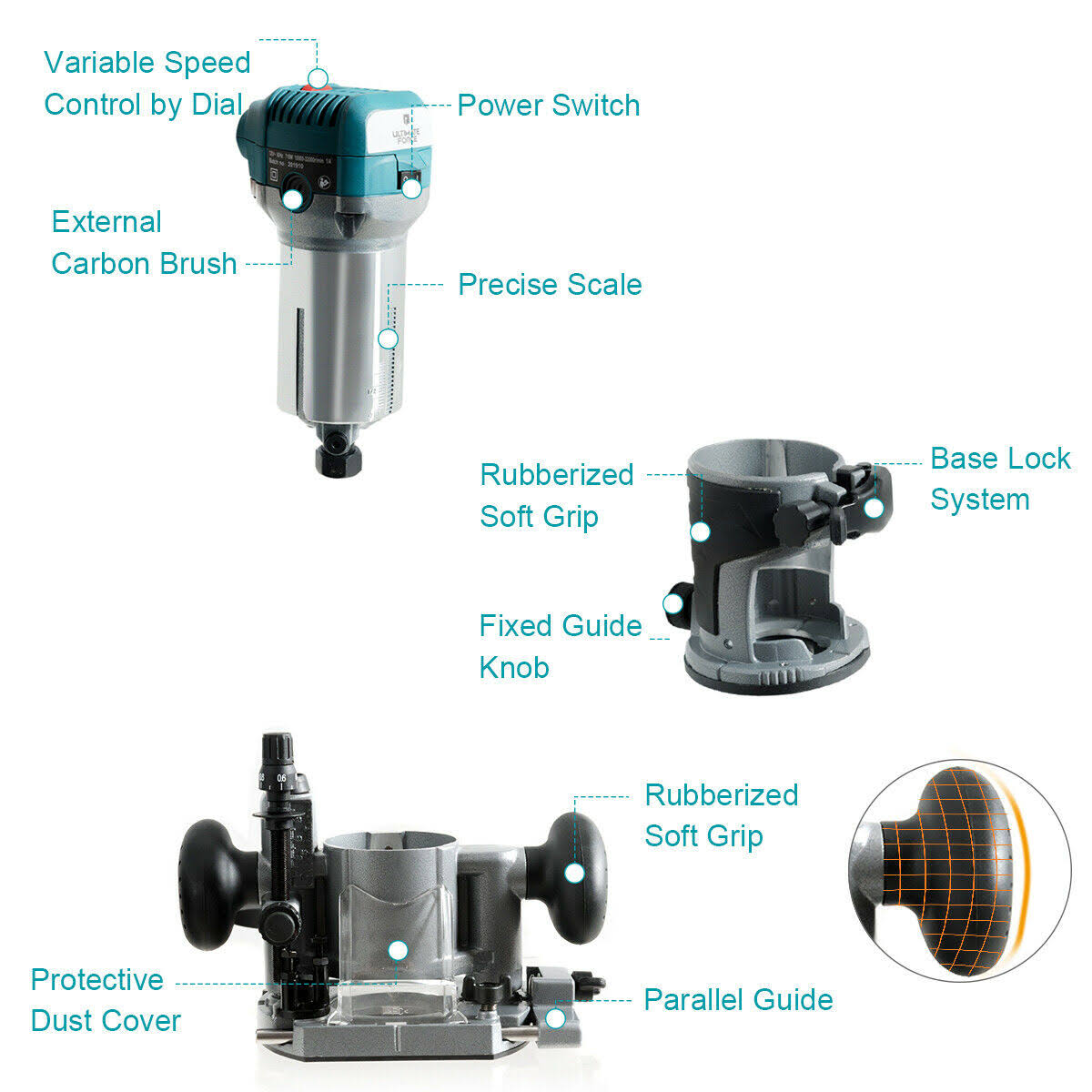 1.25HP Variable Speed Palm Router with Plunge Base V488487