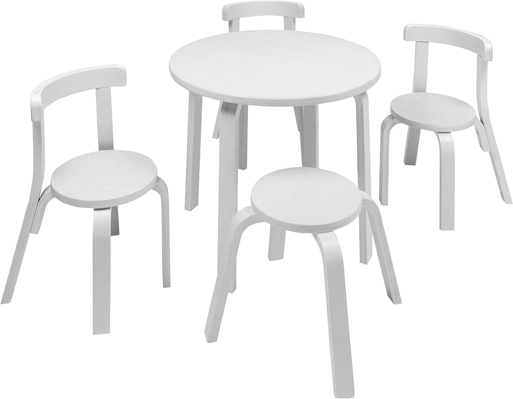 Kids Table and Chair Set with 3 Chairs and Stool White Wood Z7189