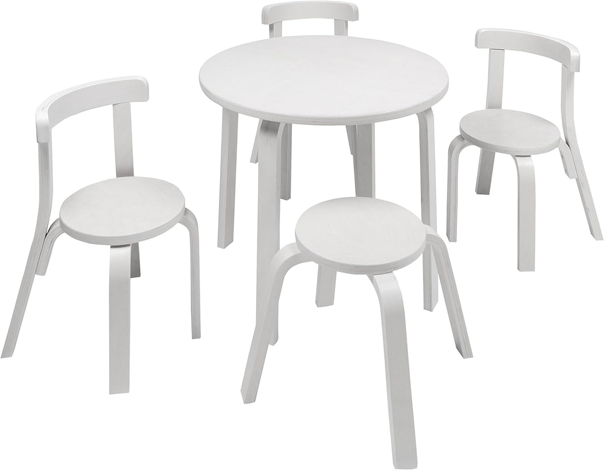 Kids Table and Chair Set with 3 Chairs and Stool White Wood Z7189