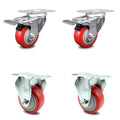 3 inch Red Polyurethane Swivel Plate Caster Set with Brakes T59478