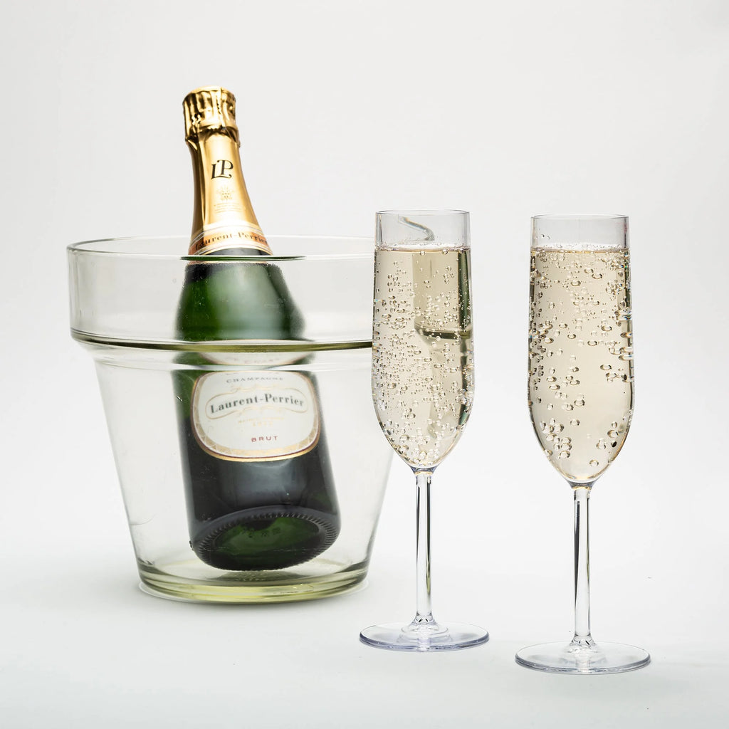 Set of 6 Crystal Clear Tritan Plastic Champagne Flutes Y35673