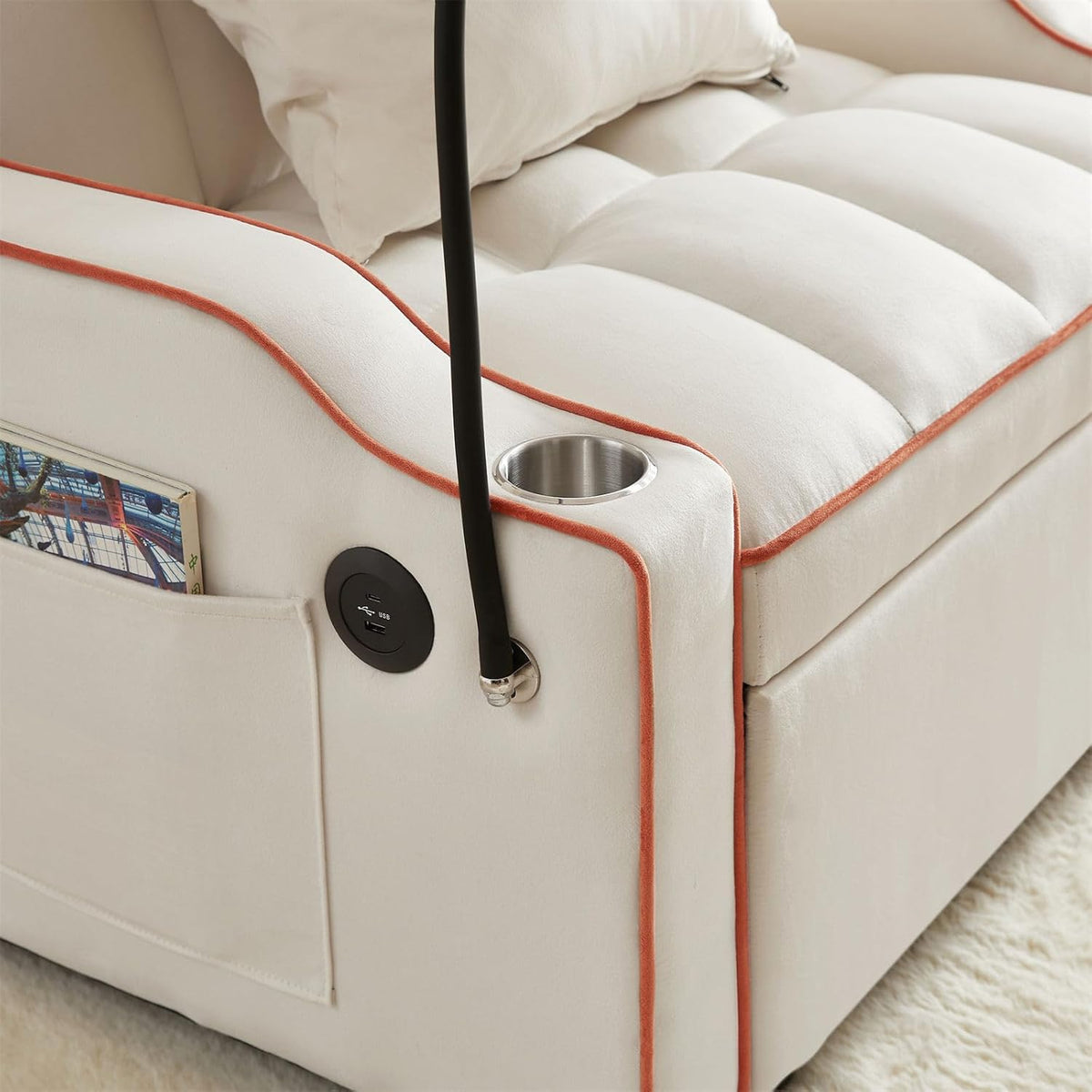 3-in-1 Convertible Pull Out Sleeper Chair Bed with Multi-Pockets Q799