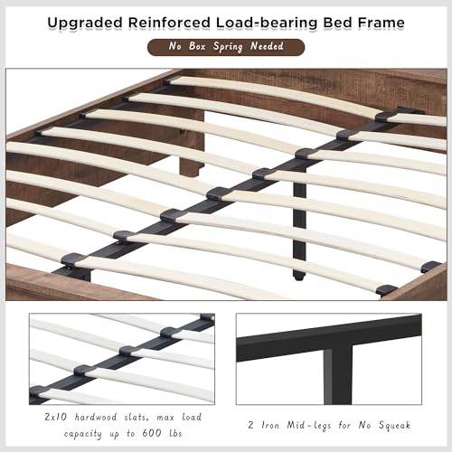 Antique Brown King Size Wood Platform Bed Frame with Headboard and Storage Drawers C81149