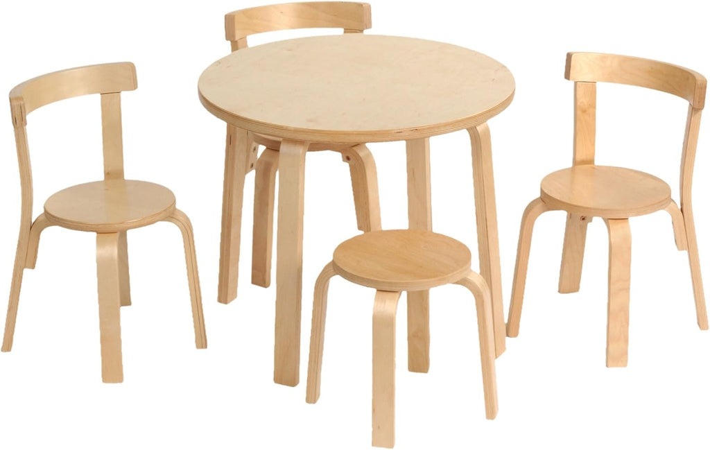 Kids Table and Chair Set with 3 Chairs and Stool White Wood Z7189