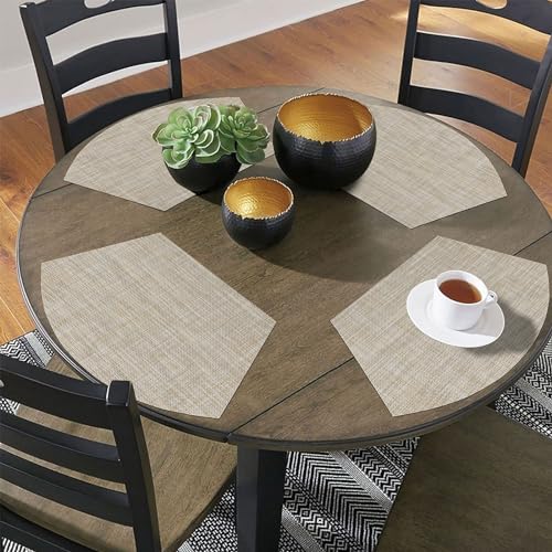 Round Table Placemats Set of 4 Non Slip Heat Resistant Woven Vinyl Metallic Golden Table Mats N58795