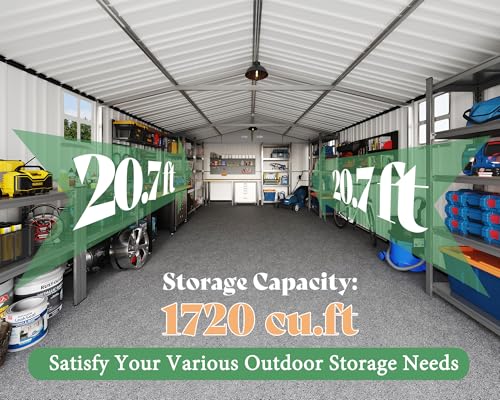 13.2x21x8 FT Outdoor Metal Garage Shed with Double Hinged Doors and 4 Windows Z62079