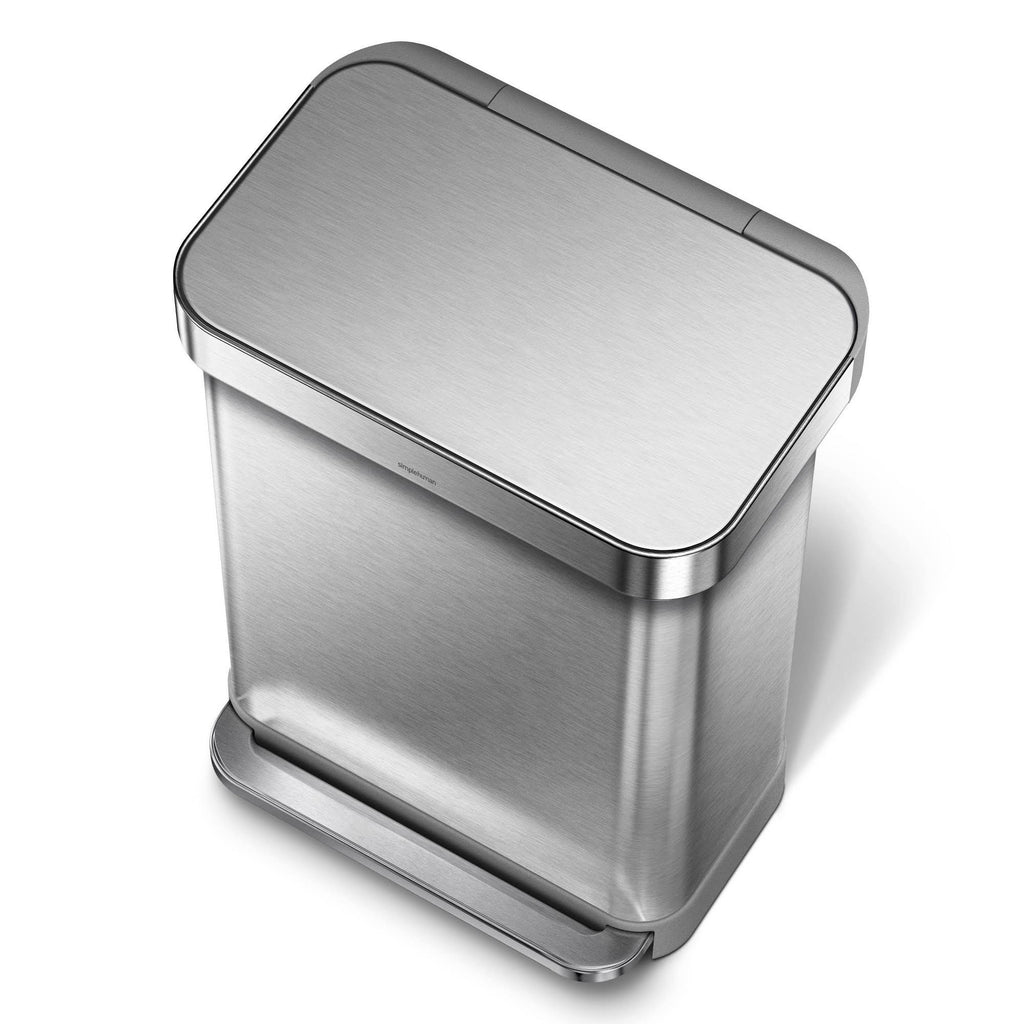 55L Rectangular Step Trash Can Brushed Silver A335