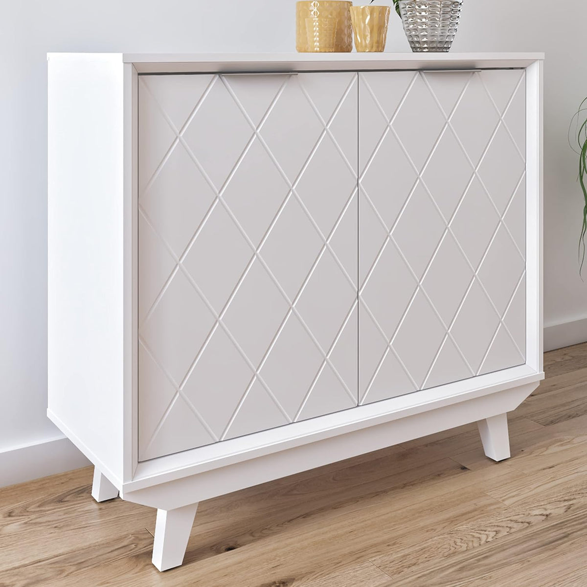 Glossy White Accent Chest Cabinet with 2 Doors P147811