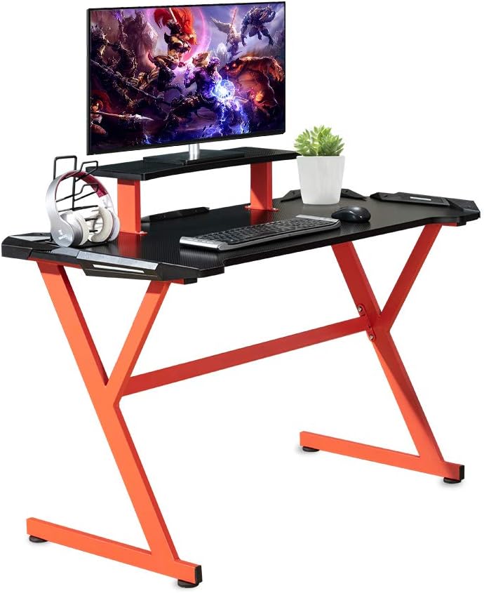 47 Ergonomic Z Shape Gaming Desk with Carbon Fiber Surface M2285