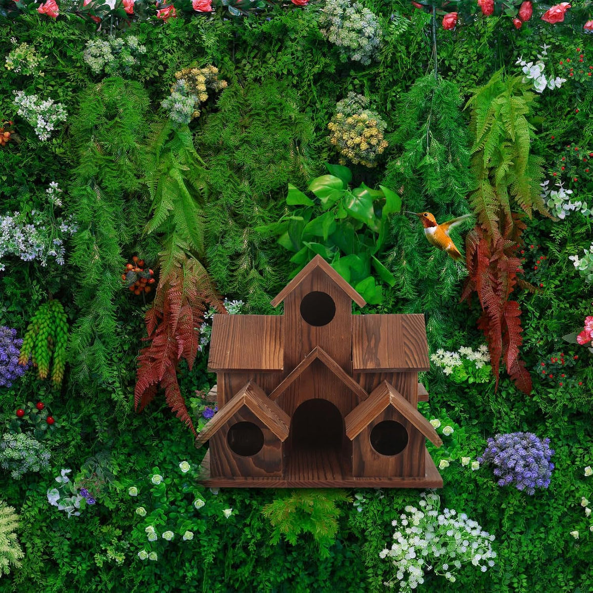 6 Hole Handmade Natural Wooden Bird House G19337