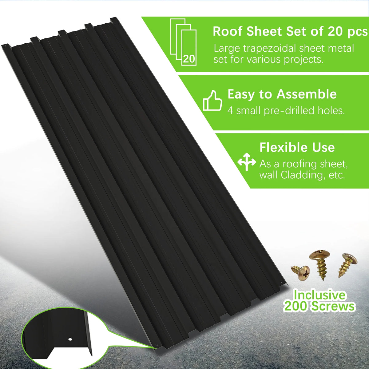 20 Pcs Galvanized Metal Roof Panels Black E770