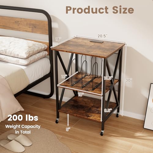 Rustic Brown Record Player Stand with Record Storage F921