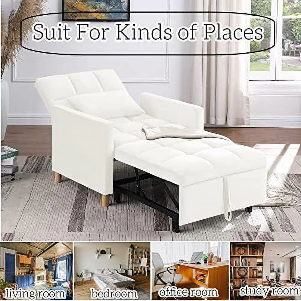 Convertible Chair Sleeper Velvet Adjustable Single Sofa Bed with Lumbar Y724