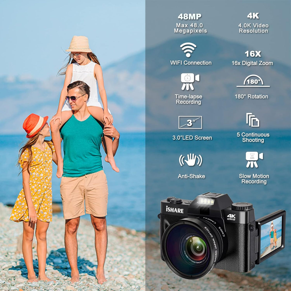 48MP 4K Digital Camera with WiFi and 3.0 Inch Flip Screen L561645