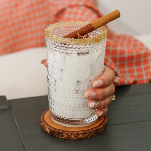 Hobnail Beaded Floral Rose Gold Drinking Glasses Set of 6, 13 oz Glassware Set U32019