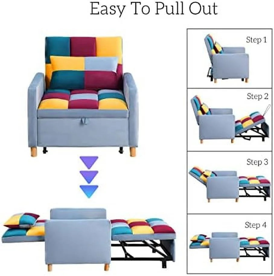 Convertible Chair Sleeper Velvet Adjustable Single Sofa Bed with Lumbar Y724