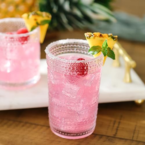 Hobnail Beaded Floral Rose Gold Drinking Glasses Set of 6, 13 oz Glassware Set U32019