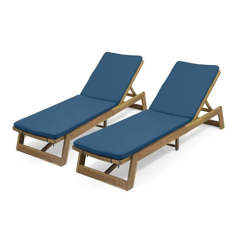 Teak and Blue Acacia Wood Chaise Lounge Set of 2 R607320