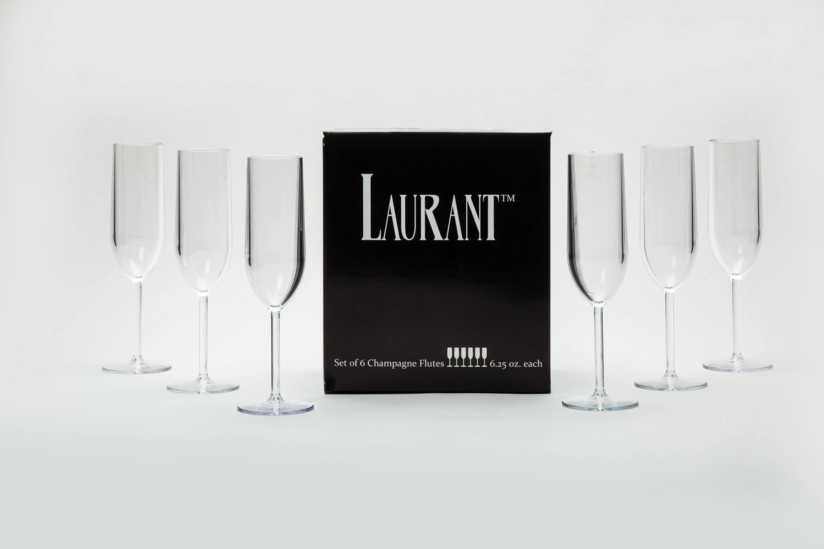 Set of 6 Crystal Clear Tritan Plastic Champagne Flutes Y35673