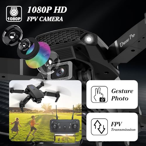 Foldable Mini Drone with 1080P Camera, 2 Batteries, Black F393