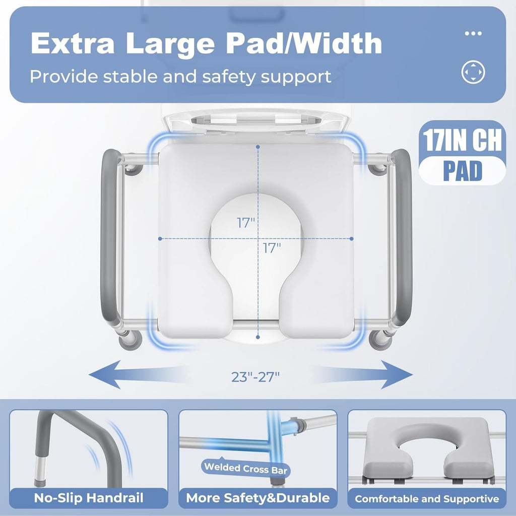 Raised Toilet Seat with Handles, Heavy Duty 400lb Adjustable Toilet Seat with Safety Frame F156