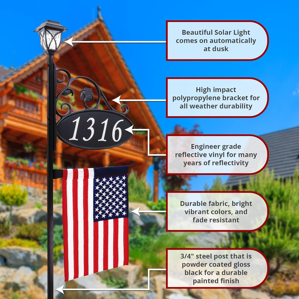 Reflective Address Sign with Solar Light J723