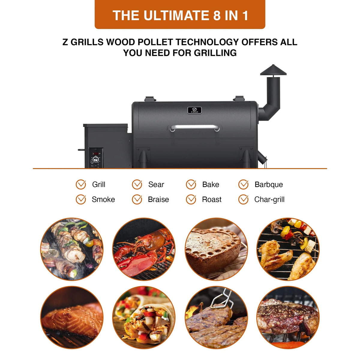 560 sq. in. Wood Pellet Grill & Smoker, 8 in 1 BBQ Grill D295449